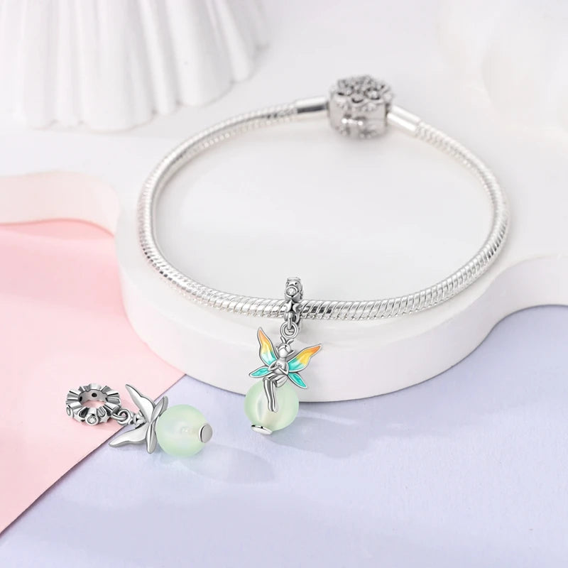 2025 Hot Sale 925 Sterling Silver Pink Butterfly Luminous Firefly Charm | Dangle Bead Fit Bracelet Necklace DIY Jewelry
