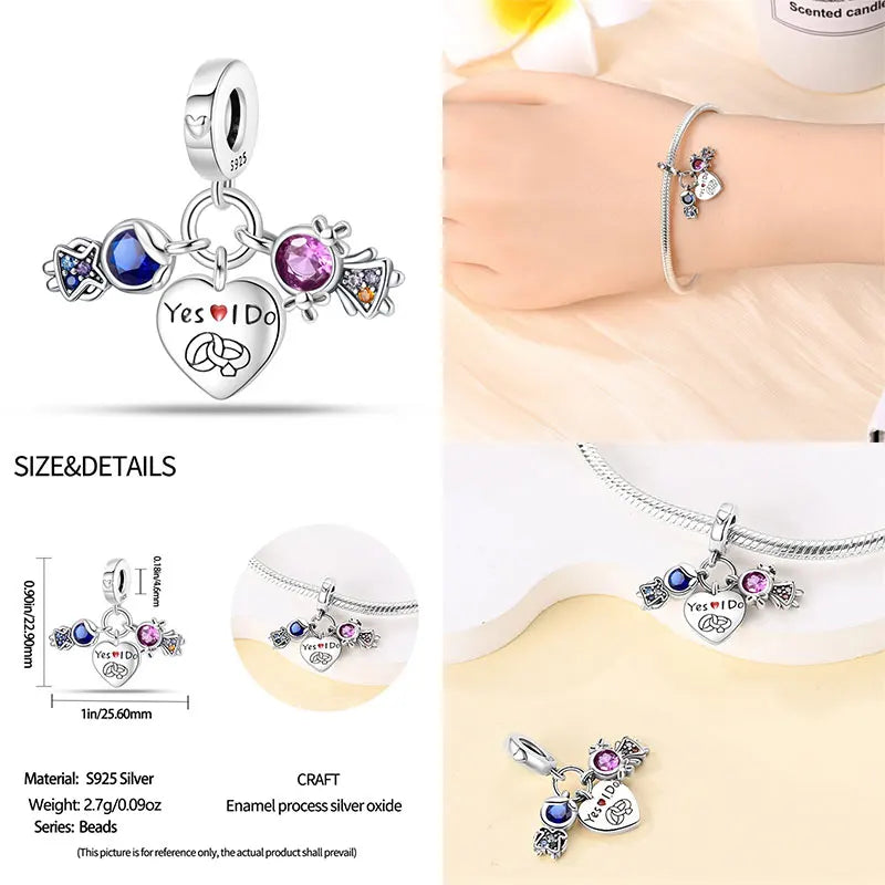 925 Sterling Silver Sweetheart Sister Charm | Fit Original Pandora & 3mm Bracelets DIY Jewelry Gift for Women