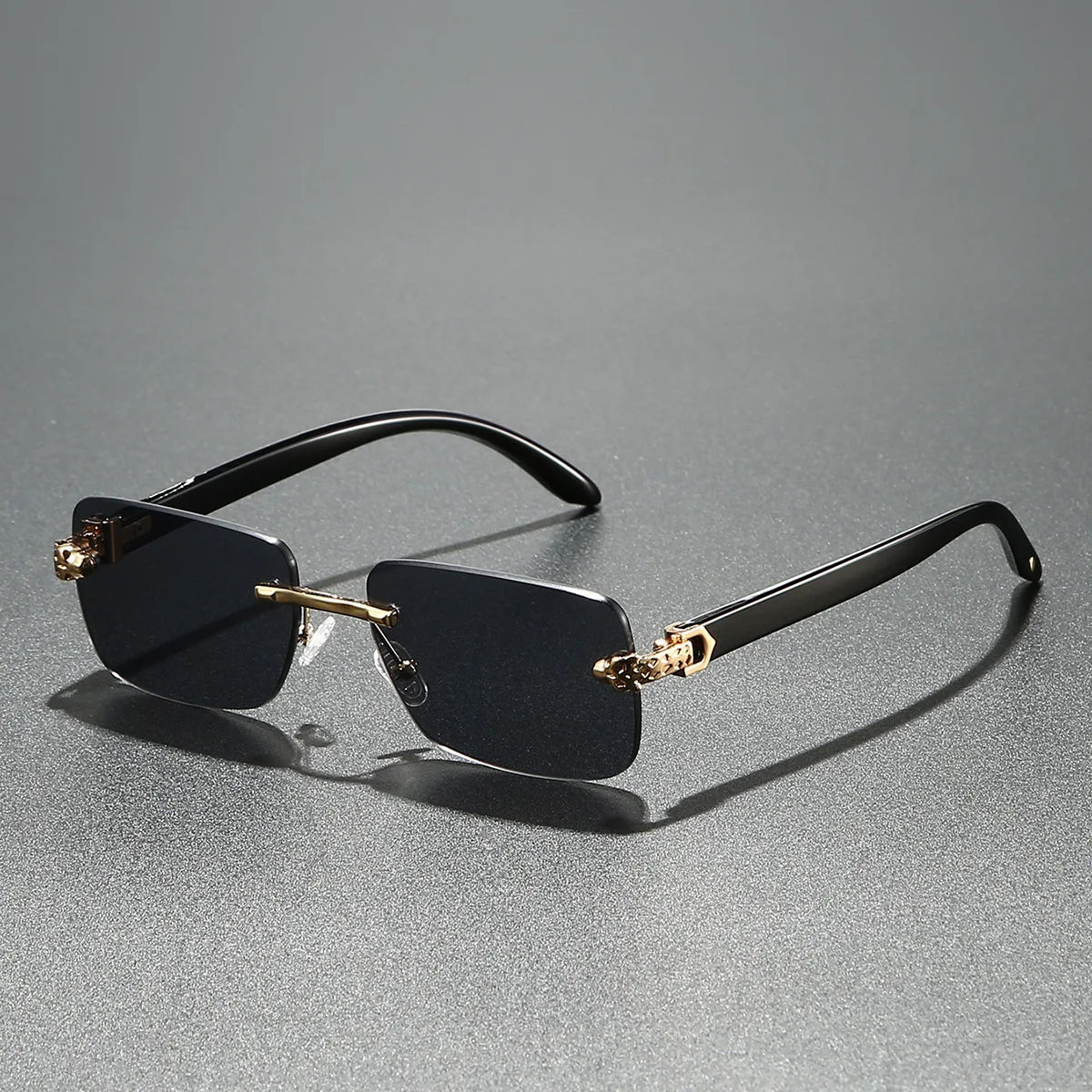 Europe Fashion Rectangular Sunglasses – Men Women Unisex Luxury Rimless Frameless Sun Glasses | Cheetah Style Wooden Texture
