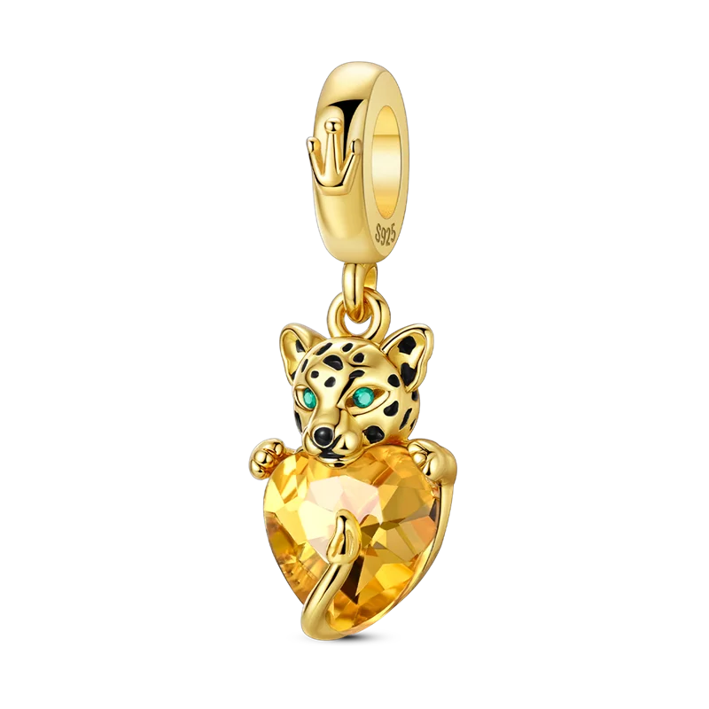 Gold Series Sun & Leopard Charm Beads – Original 925 Sterling Silver Inlaid Zircon DIY Pendants for Bracelet Jewelry Gifts