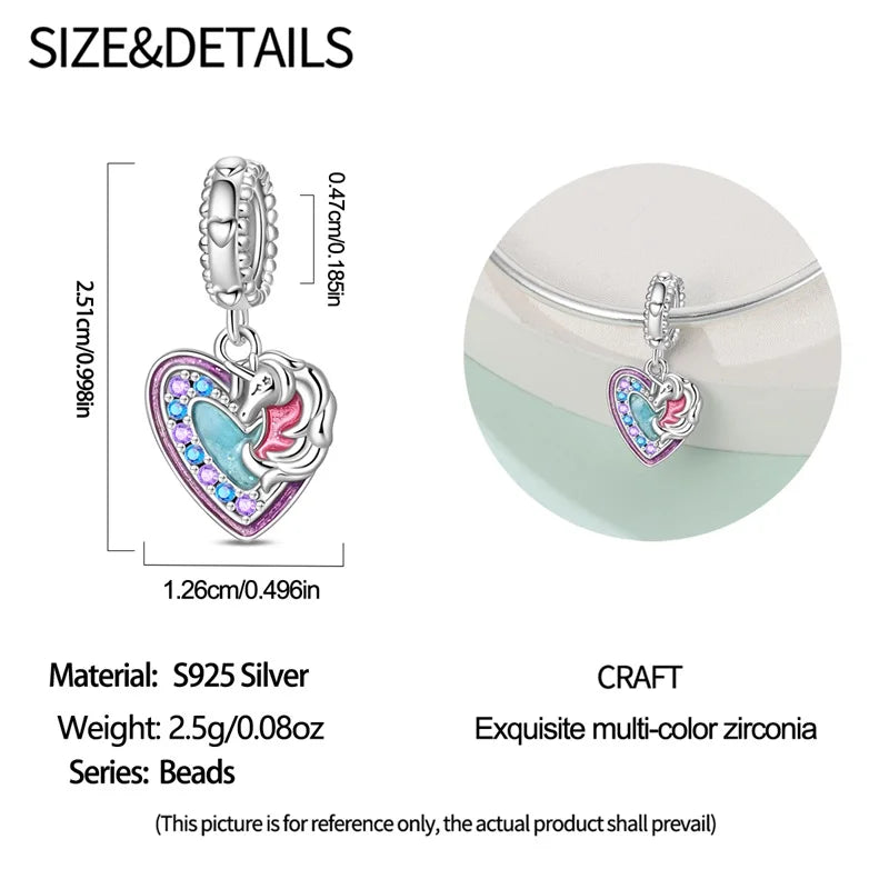 925 Silver Plated Magic Mirror Princess Angel Pink Charm Beads | Fits Original Pan 925 Bracelet | Exquisite DIY Jewelry