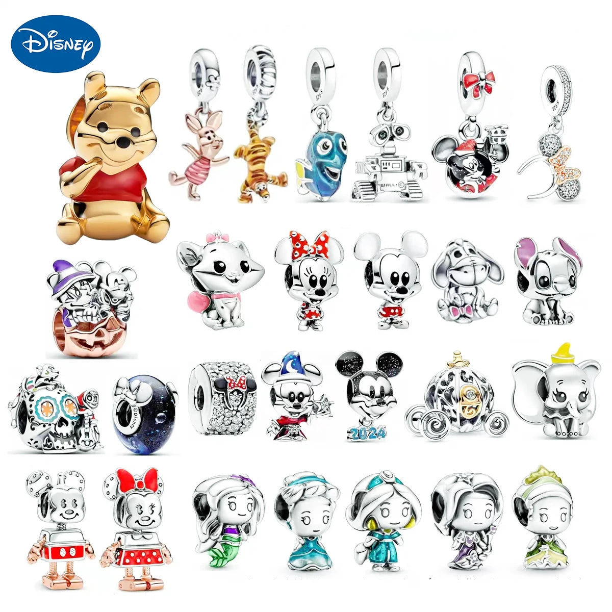 925 Silver DIY Beads & Charms | Mickey, Minnie, Princess, Pumpkin, Stitch, Spiderman Marvel for Bracelets