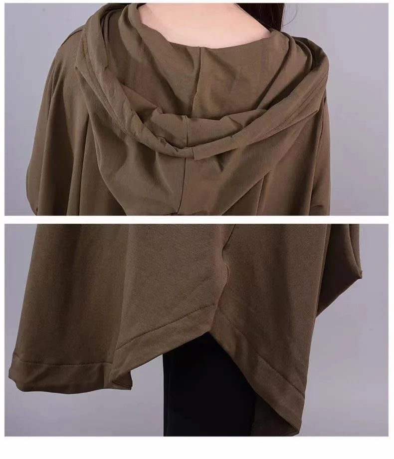 Artistic Loose Midi Dress for Plus Size Women | Autumn Hooded Long Sleeve Polyester Fiber Dress | Casual Commute Fashionable