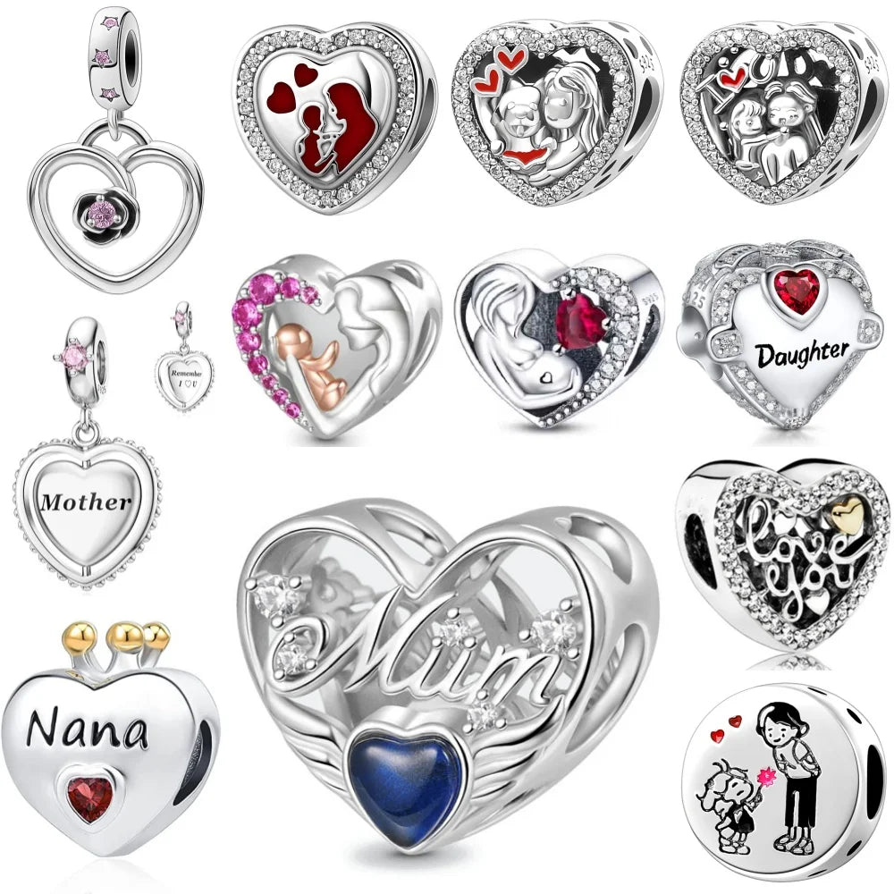 925 Sterling Silver Monkey, Dog Paw & Heart Mom Charm | Fits Original European Bracelet DIY Jewelry Gift