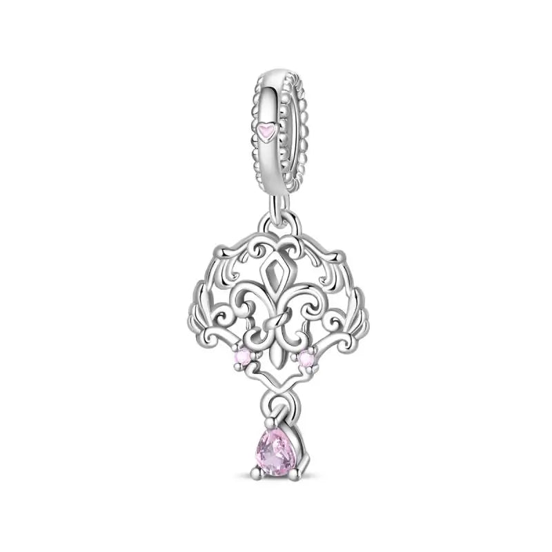 925 Silver Plated Magic Mirror Princess Angel Pink Charm Beads | Fits Original Pan 925 Bracelet | Exquisite DIY Jewelry