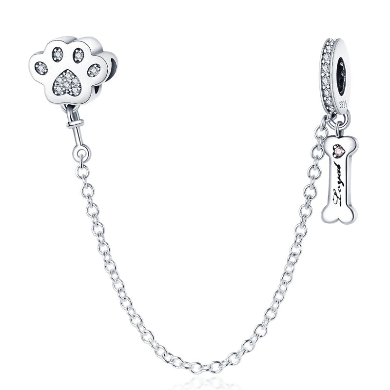 925 Sterling Silver CZ Pave Daisy Clip Charm & Safety Chain – Fits Original Pandora Bracelet, Women’s Silver Stopper Beads Jewelry