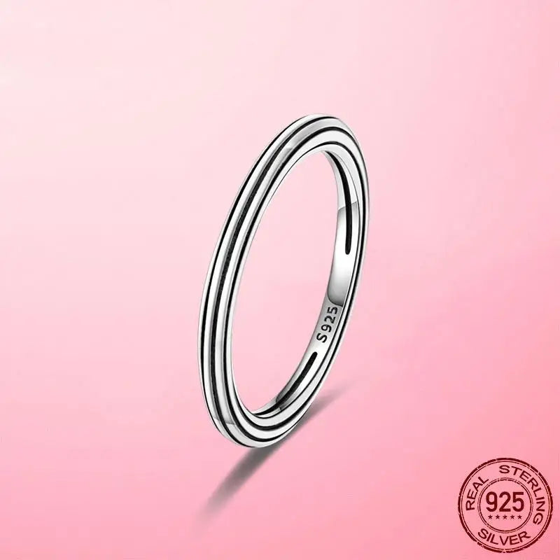 925 Silver Sparkling & Polished Lines Ring for Women | 2025 New Finger Ring | Wedding Engagement Jewelry Gift Anel