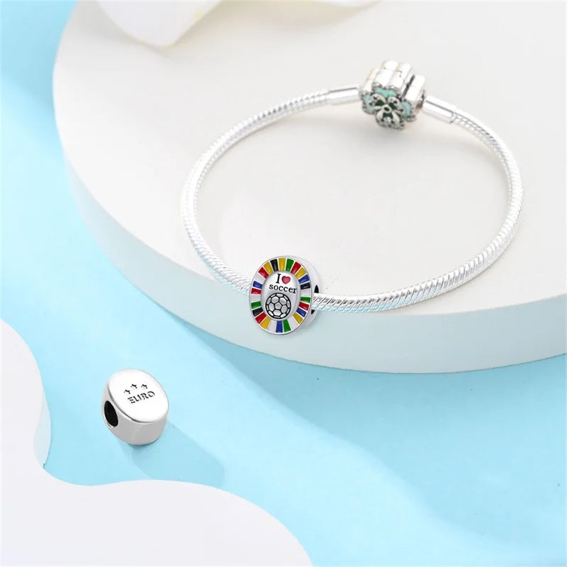 925 Sterling Silver Soccer Trophy Jersey Charm Beads – Fits 3mm Bracelets DIY Jewelry