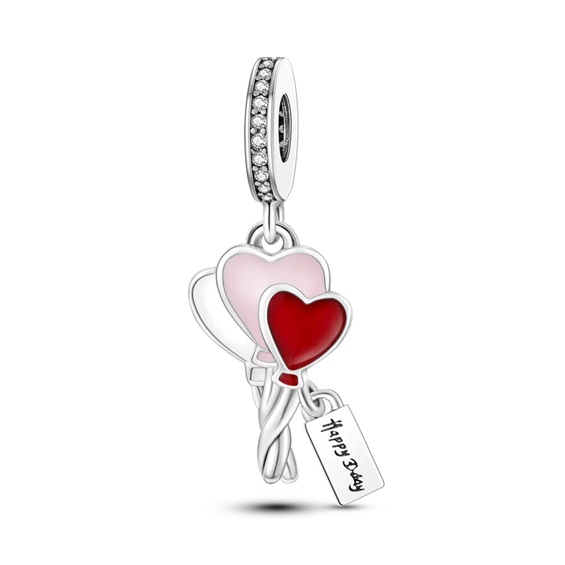 925 Sterling Silver Colorful Charms – Rose, Crown, Rainbow & Heart Dangle Beads Fit Pandora Bracelet & Necklace