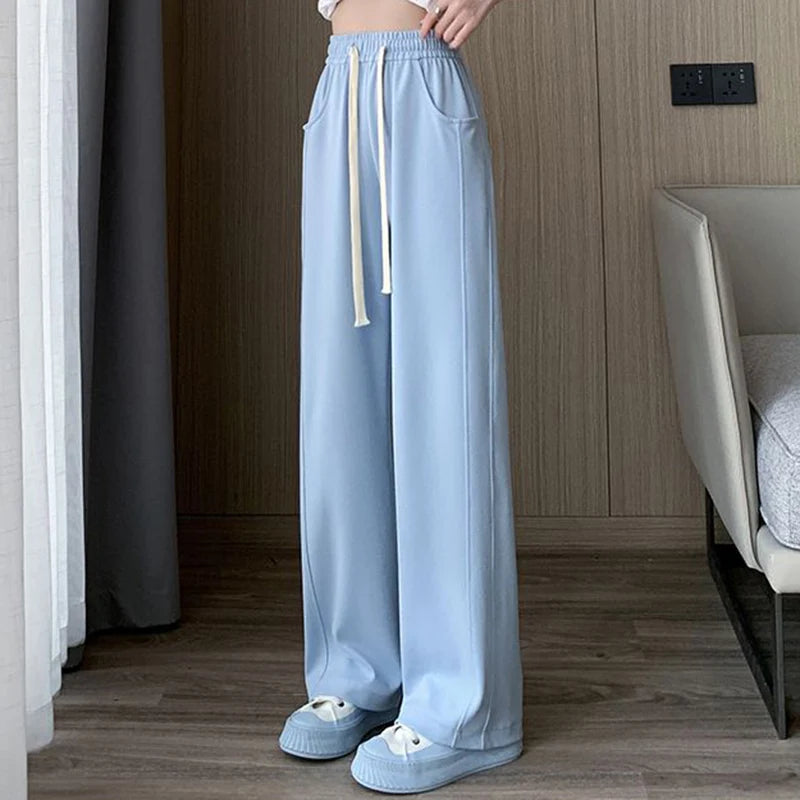 Women’s High Waisted Sweatpants | Casual Slim Fit Drawstring Pants | Korean Straight Leg Trousers