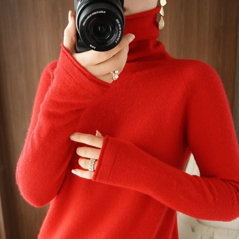 Autumn Winter Women’s Turtleneck Sweater – Slim Fit Long Sleeve Basic Knit Top | Warm Stretch Pullover