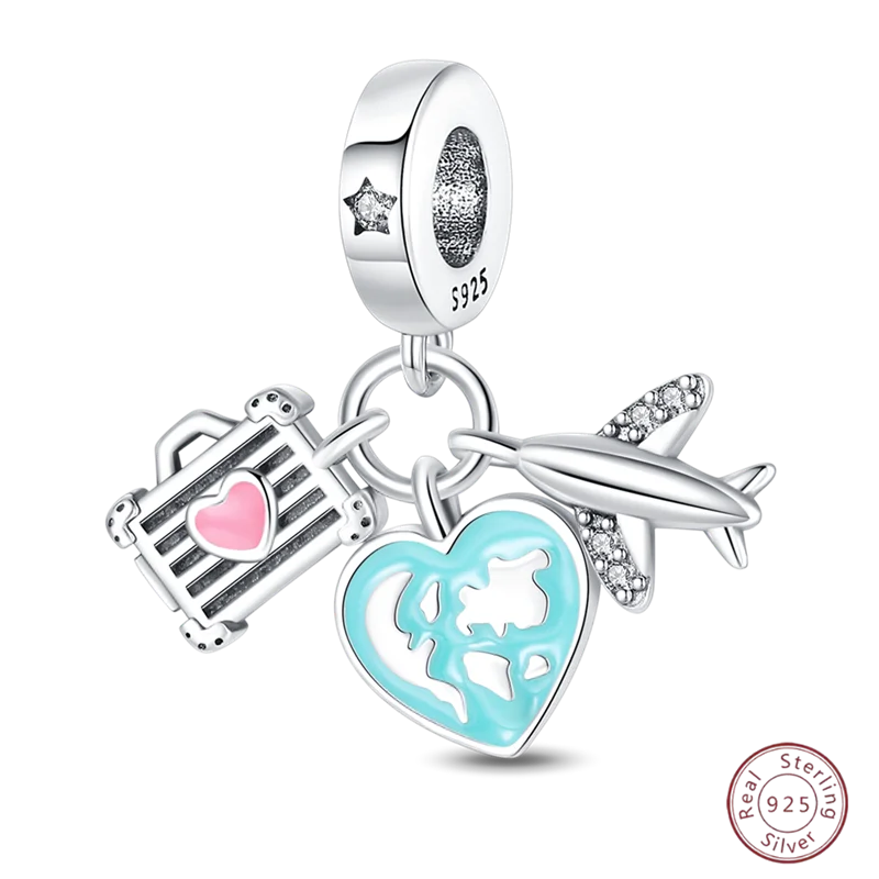 925 Sterling Silver Blue Zircon Ocean Shell Beaded Pendant | Fit Original 3mm Bracelet Women’s Fine Jewelry