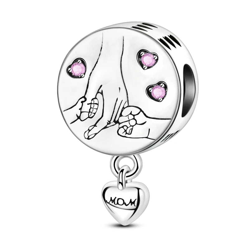 Original 925 Sterling Silver Clip Charm Bead | Round Heart Love Family Charms Fit Bracelet Women DIY Jewelry Gift
