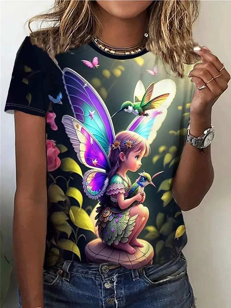 Summer Fairy Tale Princess Elf 3D Print Women’s T-Shirt – Harajuku Y2K Casual O-Neck Tee 👕✨