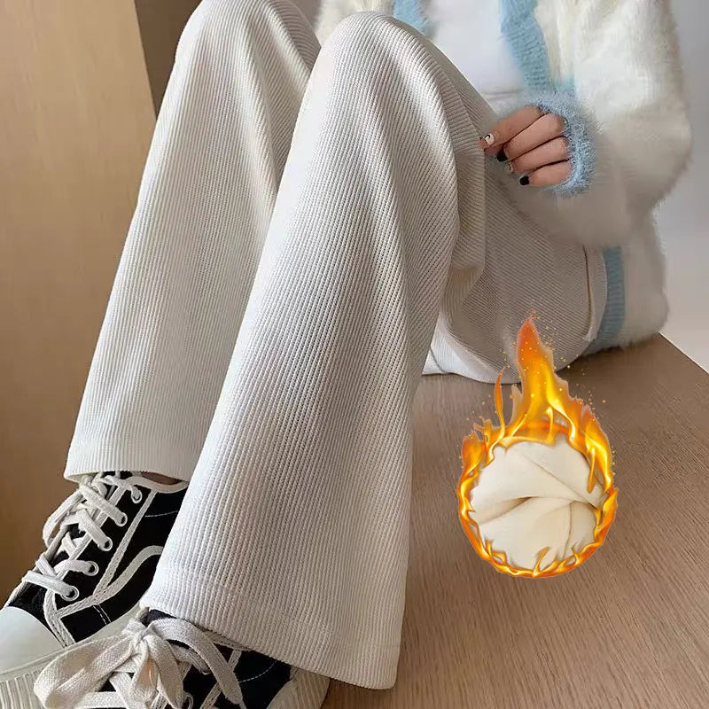 Women’s Fleece Wide Leg Pants | Winter High Waist Loose Casual Long Pants