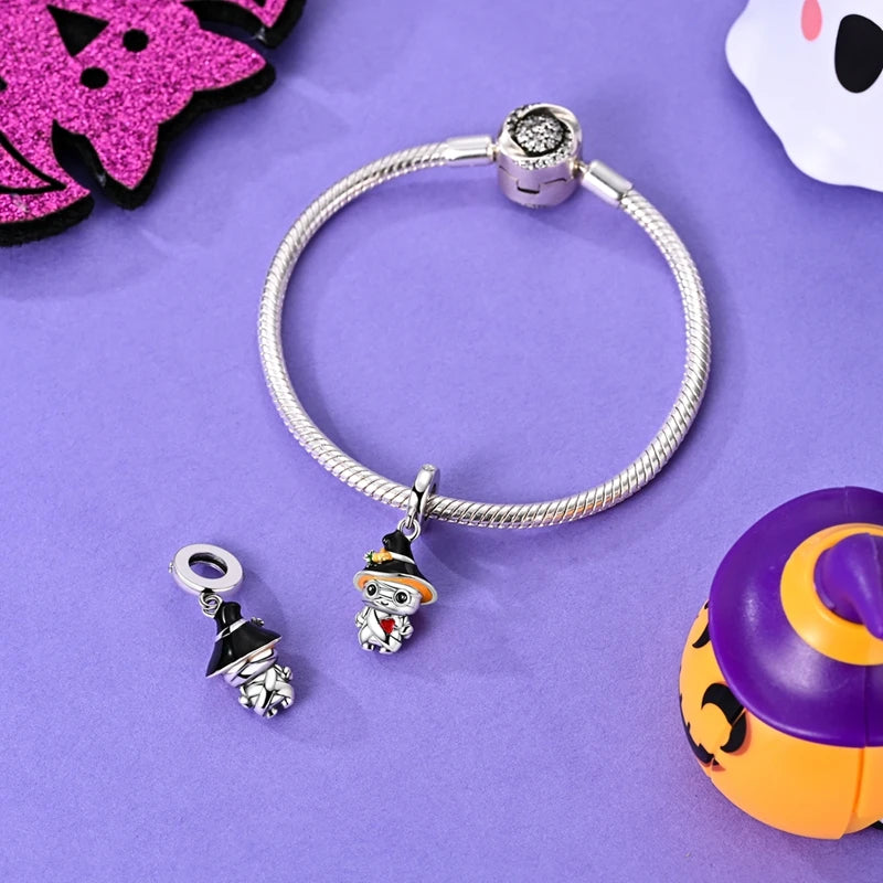 925 Sterling Silver Halloween Series Charms | Pumpkin, Witch, Skull & Candy Beads Fit Original Bracelet DIY Jewelry