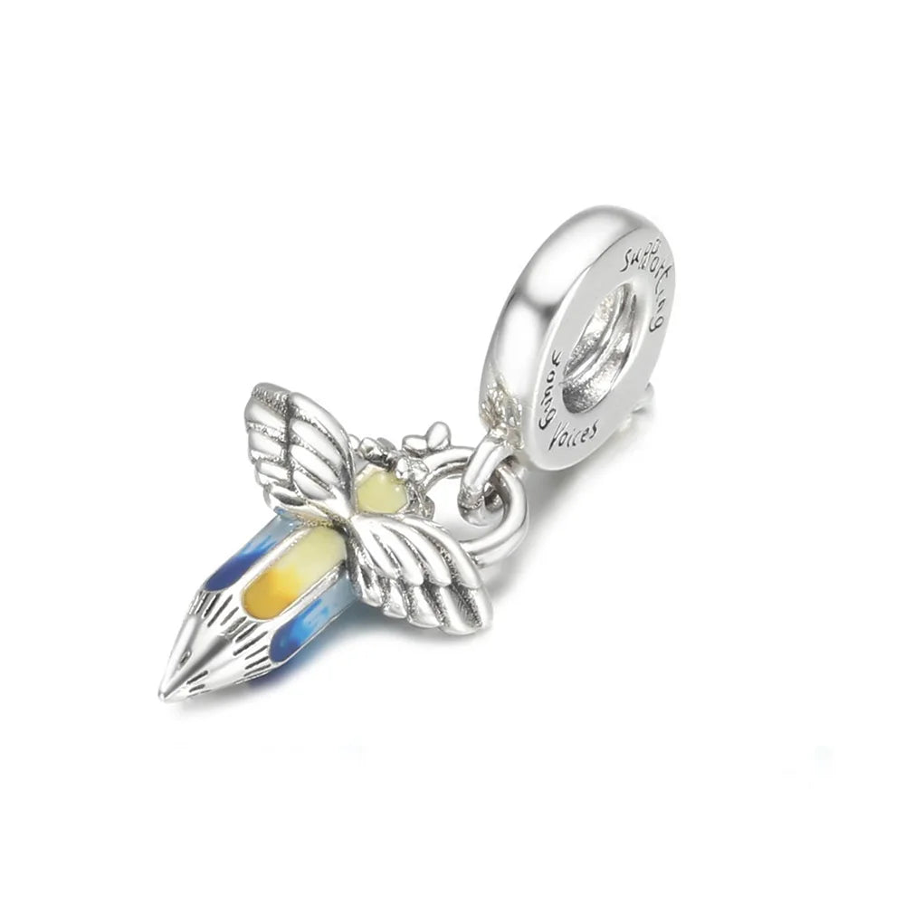 925 Sterling Silver Blue Planet & Dolphin Galaxy Dangle Charm | Women’s Bracelet DIY Jewelry