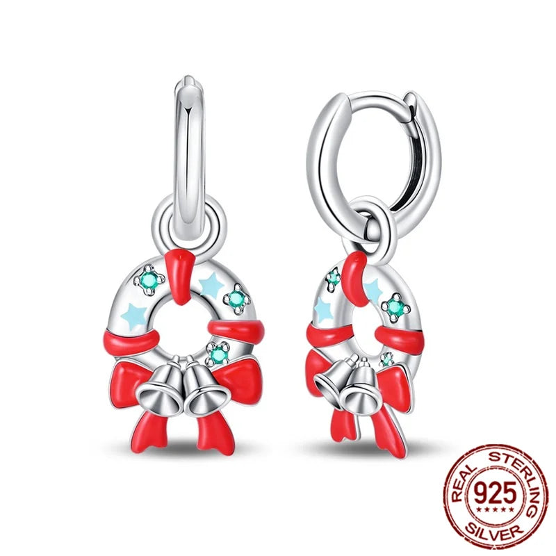 S925 Silver 🎄 Christmas Bell & Flower Earrings 💎 Holiday Gift for Women
