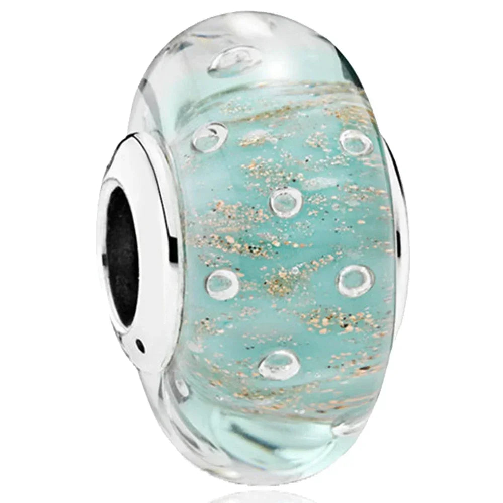 2025 Classic 925 Sterling Silver Colored Flower & Leaf Murano Glass Charm Beads | DIY Bracelet