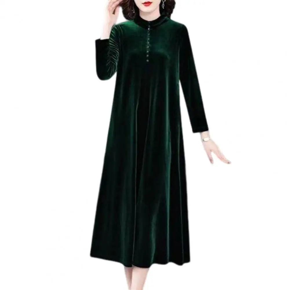 Golden Velvet Hooded Button Dress for Women – 2024 Elegant Plus Size Thermal Warm Spring Autumn Dress | Stylish Mom Dress