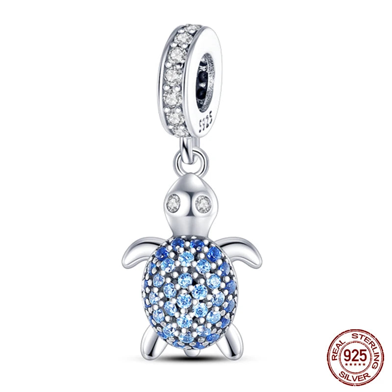 Blue Ocean Series 925 Sterling Silver Turtle Crab Mermaid Charms for 3mm Bracelet