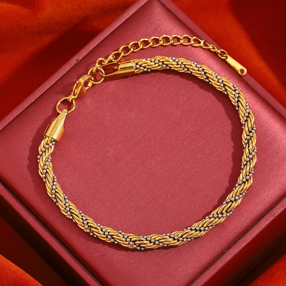 E.B.belle Mixed Color Twisted Clip Bead Bracelet | PVD Plated Stainless Steel Women’s Anklet Chain Jewelry Accessory