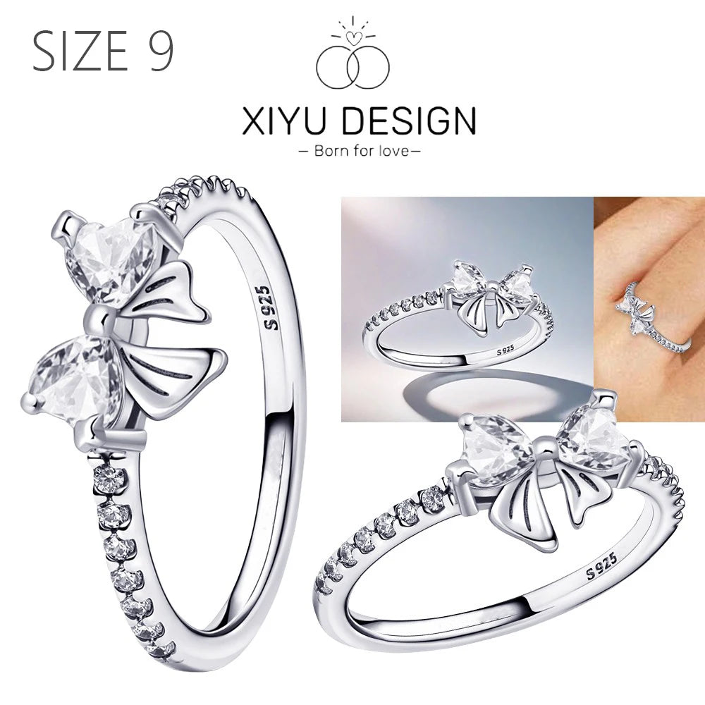 2024 New 925 Sterling Silver Bow Tie Jewelry Set | Zircon Ring, Earrings, Bracelet & Necklace for Women Gift