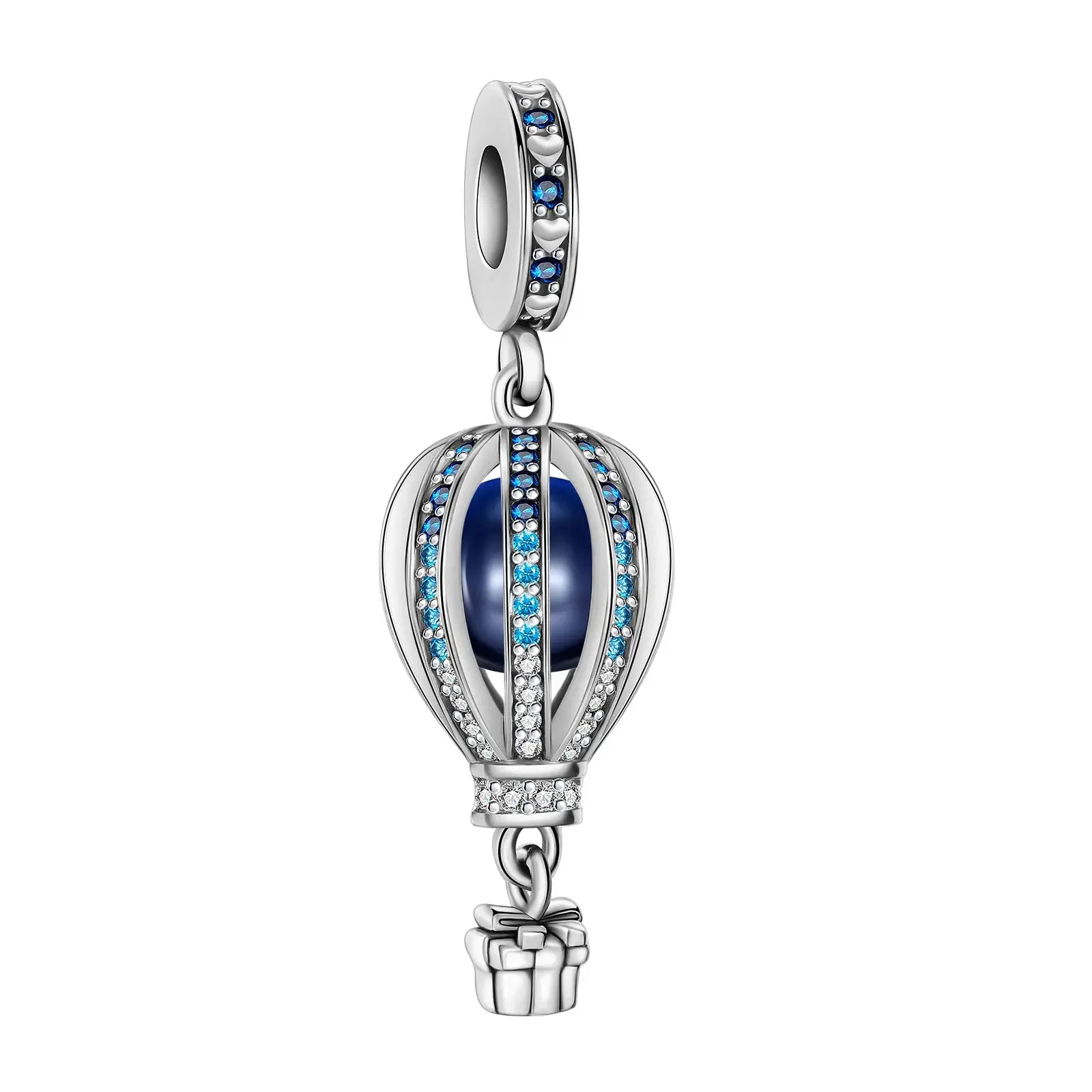 925 Sterling Silver Blue Moon Plane Space Series Glass Beads Clip Charm for Bracelet