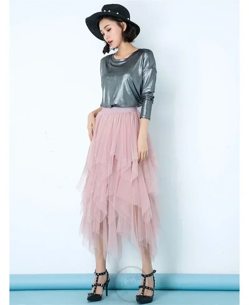 Women’s Summer Tutu Skirt – Harajuku High Waist Tulle Mesh Midi Faldas 👗✨