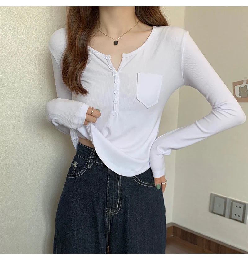 ✨ Plus Size Irregular Hem T-Shirt 👚 Long Sleeve Korean Style Top 🍁 Casual Spring Autumn Commute Wear