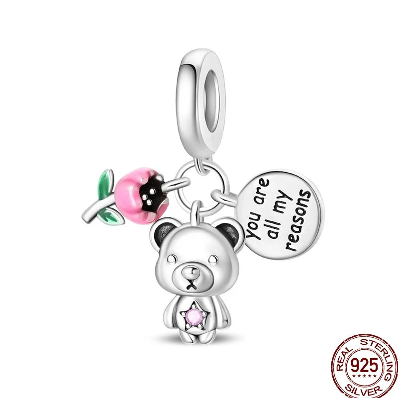 100% 925 Sterling Silver Heart Family Charms with Pumpkin & Pave Zircon Pendant – Fits Original Bracelet DIY Jewelry Gifts