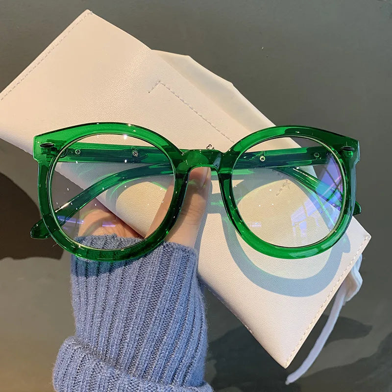 New Unisex Big Round Polygon Glasses – Men & Women PC Frame Plain Myopia Eyewear | Nearsighted Glasses -1.0