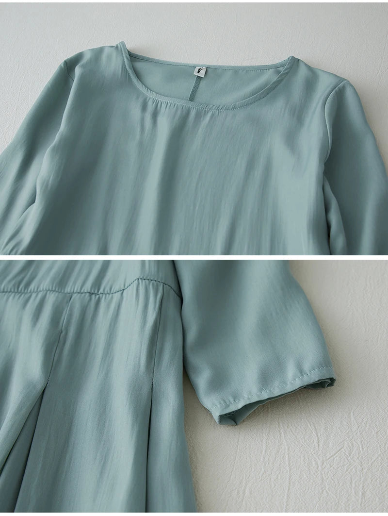 Elegant Lightweight Draped Dress for Women – Artistic Loose Cotton Linen Robe, Summer Airy Flowing Long Skirt, Travel & Vacation Outfit
