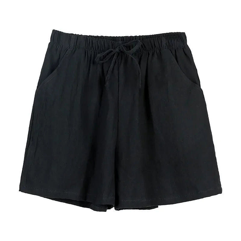 ☀️ Cotton Linen Women's Sport Shorts 🩳 Summer High Waist Solid Black Shorts 👖 Fashion Plus Size Casual Short Pants
