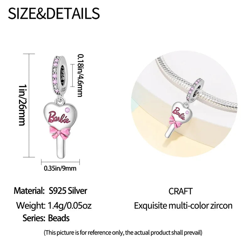 925 Silver Plated Magic Mirror Princess Angel Pink Charm Beads | Fits Original Pan 925 Bracelet | Exquisite DIY Jewelry