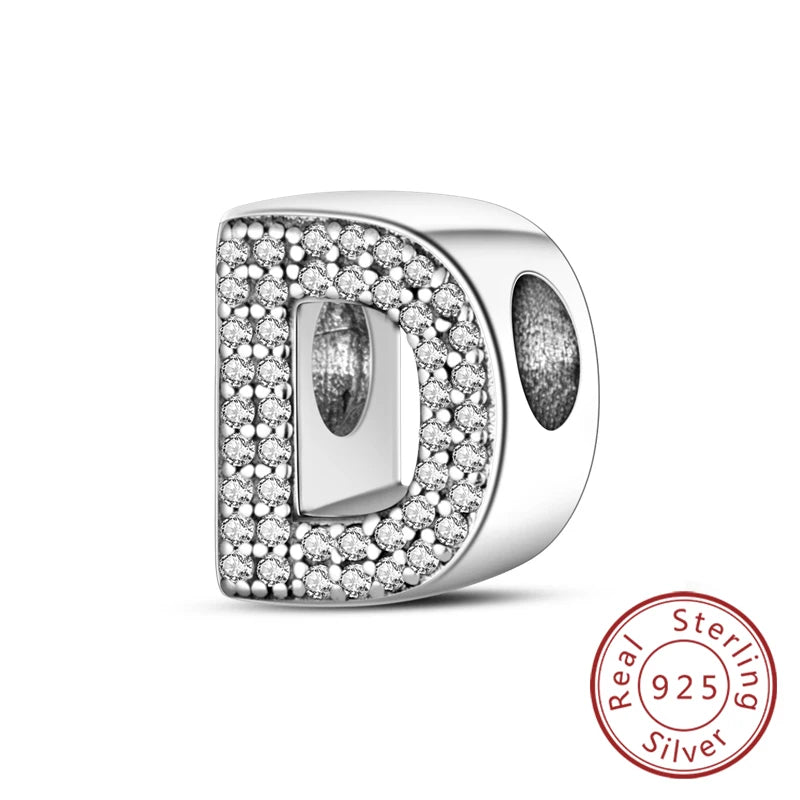925 Sterling Silver A–Z Alphabet Letter Charms | 26 Letters Beads Fit Original Bracelet DIY Jewelry Making Gift
