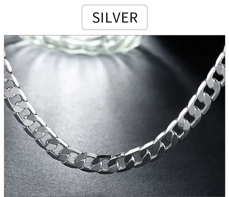 Wholesale Men’s 925 Sterling Silver Necklace – 2/4/6/8/10/12MM Chain 40-75cm Lobster Clasp