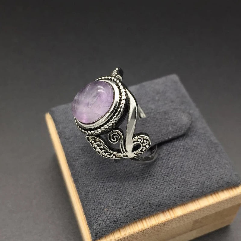 HuiSept Vintage 925 Sterling Silver Amethyst Flower Ring – Elegant Gemstone Jewelry for Women Wedding & Party Gift