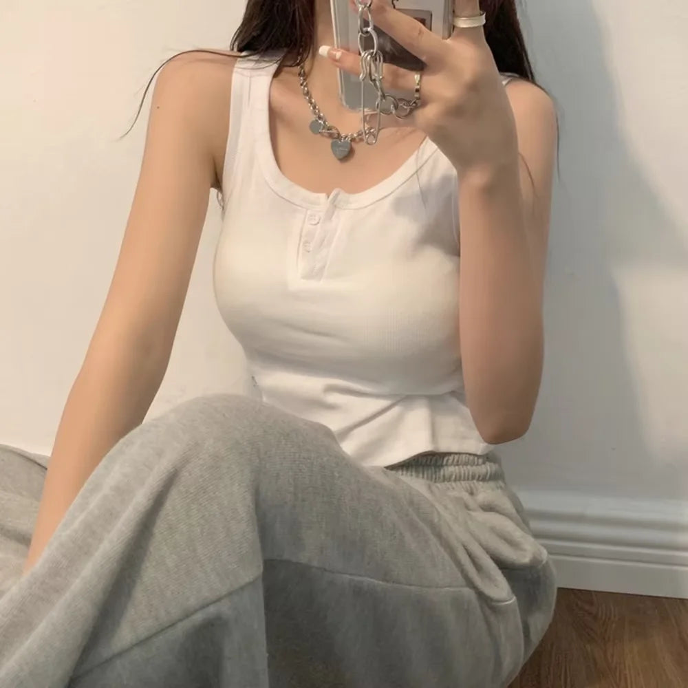 Summer Knitted Round Neck Top for Women – High Elasticity Casual Camisole Sexy Vest