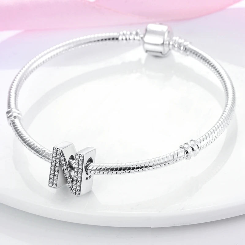 925 Sterling Silver A–Z Alphabet Letter Charms | 26 Letters Beads Fit Original Bracelet DIY Jewelry Making Gift