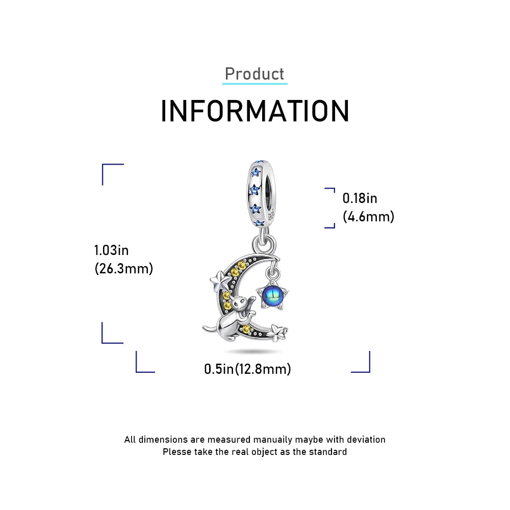 2025 Hot Sale 925 Sterling Silver Moon, Star & Cat Dangle Charm Bead | Fit Pandora Bracelet