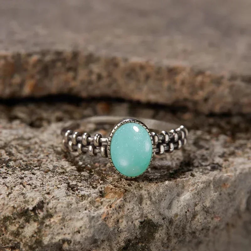 S925 Sterling Silver Gear Chain Ring with Black Onyx – Vintage Punk Style Unisex Jewelry Gift for Men & Women