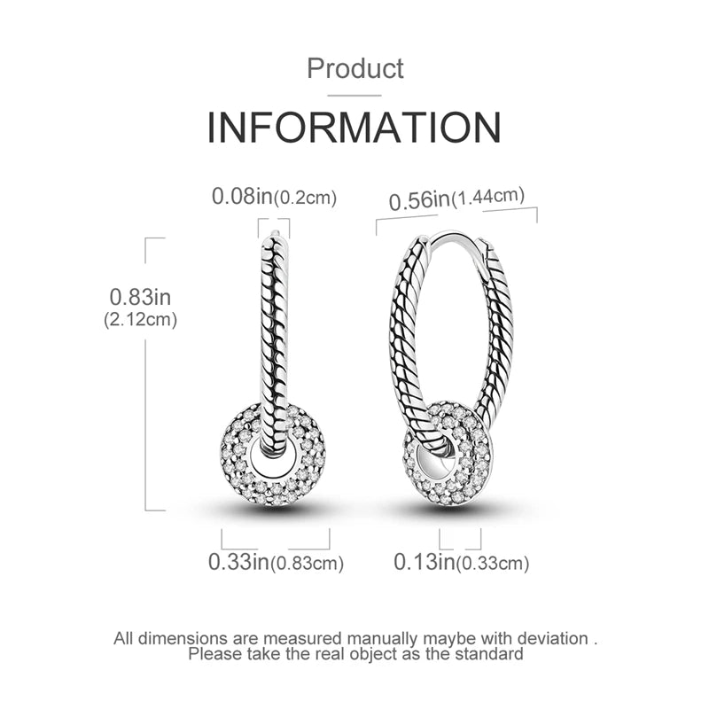 925 Sterling Silver Starlight Crystal Hoop Earrings – Circular Snake Bone Design Women’s Fashion Jewelry Gift