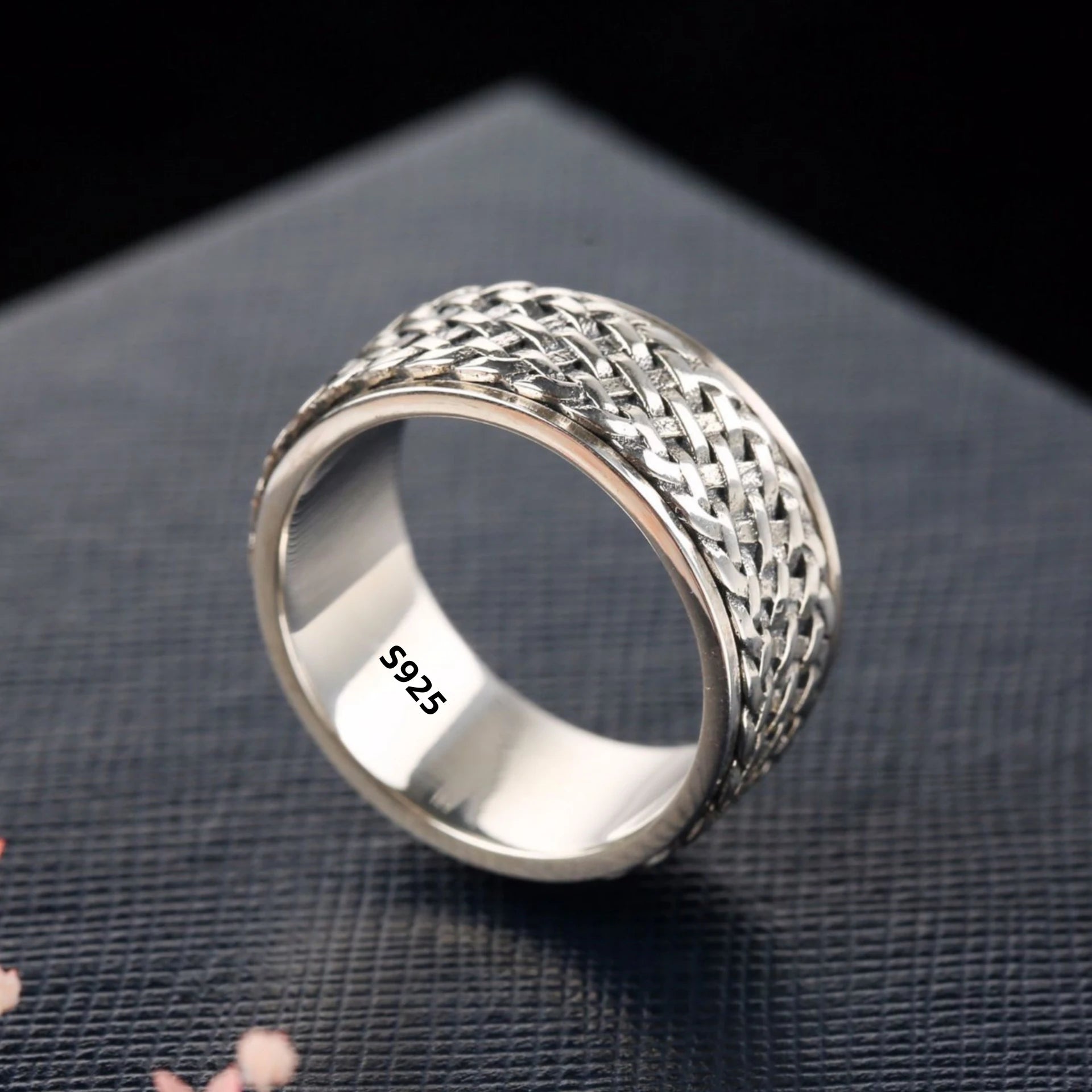 Simplicity Vintage S925 Sterling Silver Viking Ring – Rotatable Woven Pattern Unisex Jewelry Gift
