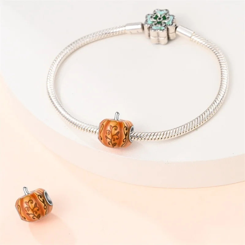 925 Sterling Silver Squirrel & Maple Leaf Charm | Shiny Zircon Autumn Beads Fit Pandora Bracelet DIY Jewelry