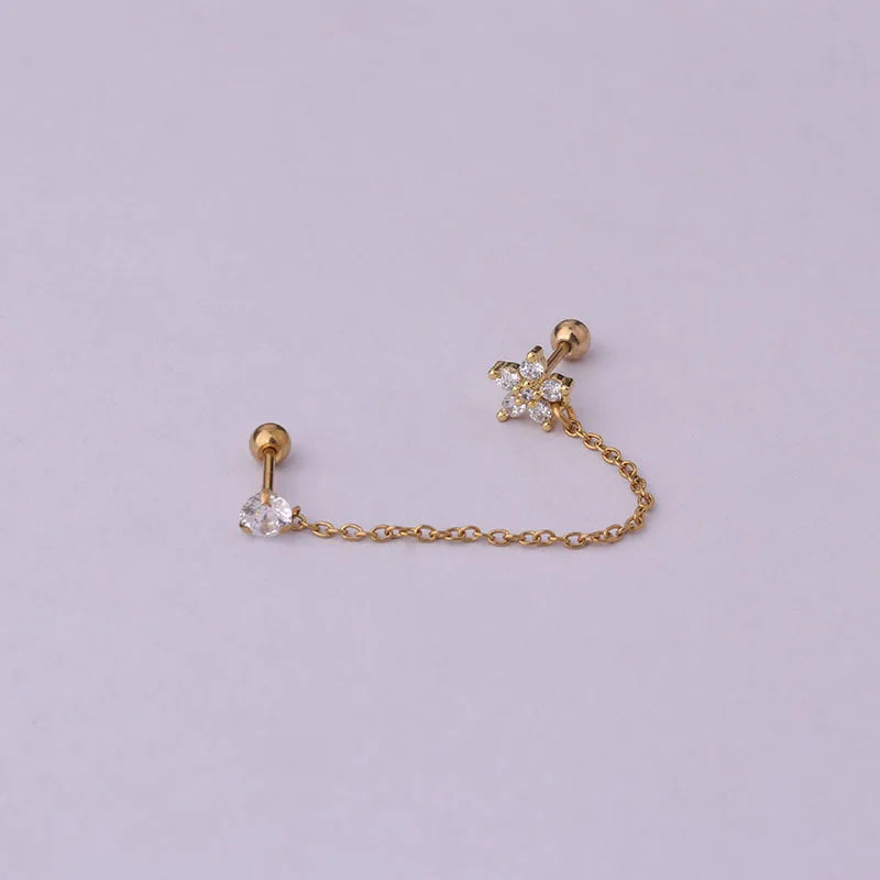 Women’s Punk Rock Helix Ear Cuff with Long Chain | Surgical Steel Fake Cartilage Hoop Earrings Set