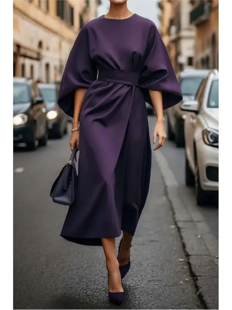 Elegant Long Sleeve Black Maxi Dress for Women | 2025 Loose O-Neck Casual Fashion Long Dress