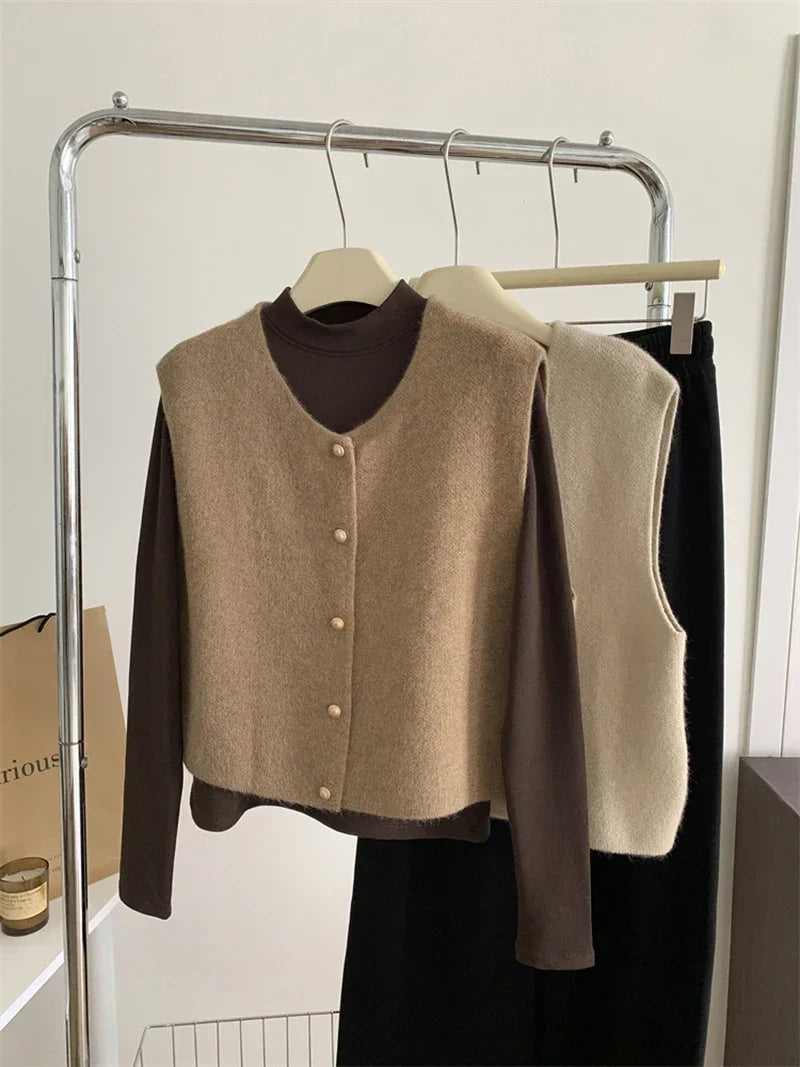 2025 Women’s Preppy Knitted Sweater Vest | Chic Vintage Elegant Waistcoat for Autumn & Winter