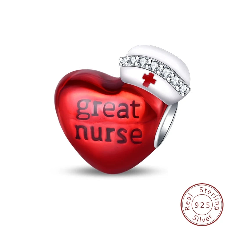 Doctor Nurse 925 Sterling Silver Charms Beads | Original Trendy Medical Pendant for DIY Bracelet Jewelry