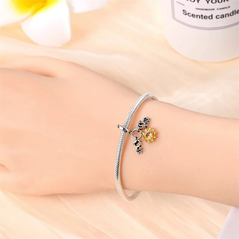 925 Sterling Silver Sweetheart Sister Charm | Fit Original Pandora & 3mm Bracelets DIY Jewelry Gift for Women